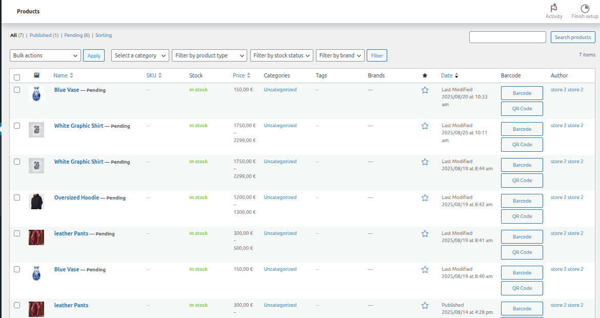 Products woocommerce
